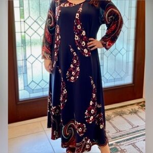 Ice Silk 2X long sleeve blue & red Maxi Dress